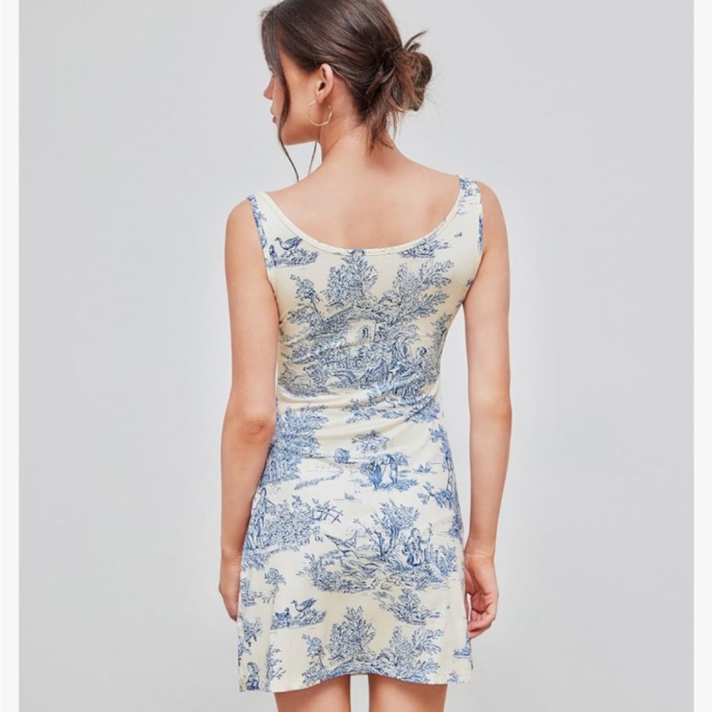 Blue and Cream Printed Women's Dress - Picture 2 of 2